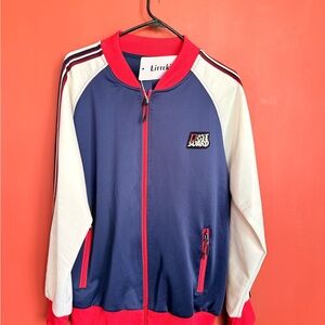 Navy and White Zip-Front Track Suit Jacket and Pants. Running Set